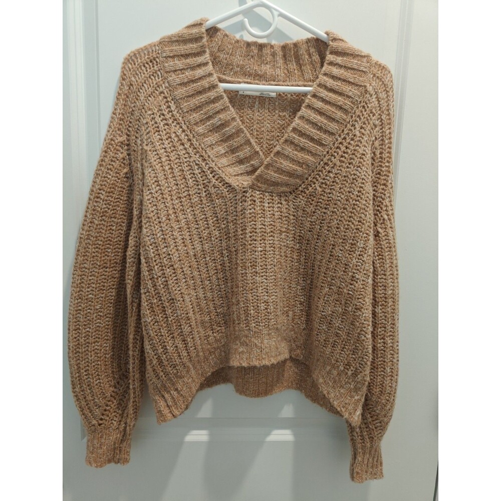 Anthropologie Sweater Womens Small Pullover V-Neck Wool Blend Chunky Knit Brown